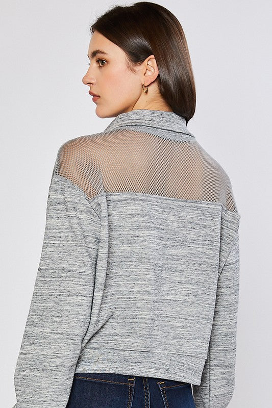 TERRY BLOCKED CROP HALF ZIP UP SWEATSHIRTS W/ MESH - FINAL SALE