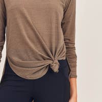 Load image into Gallery viewer, Ribbed Mesh Long Sleeve Flow Top with Side Slits - MOCHA
